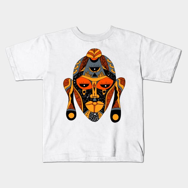 Orangrey African Mask 7 Kids T-Shirt by kenallouis